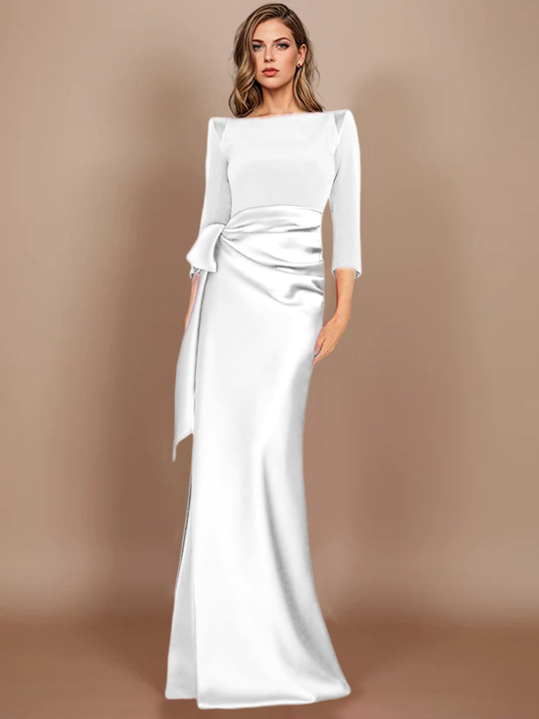 Robe de Soirée Longue à Manches 3/4 et Nœud Décoratif