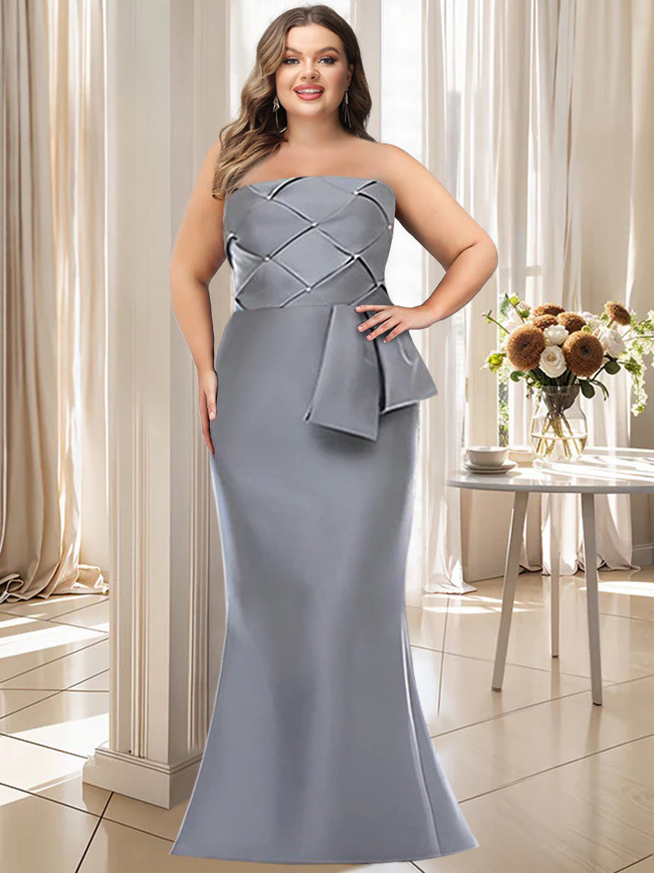 Robe de Mère de la Mariée Grande Taille, Sans Bretelles, Style Sirène, Longueur Au Sol, avec Nœud Papillon