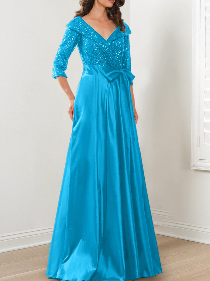 Robes de Mère de la Mariée Coupe A-Line/Princess à Col en V et Longueur Au Sol