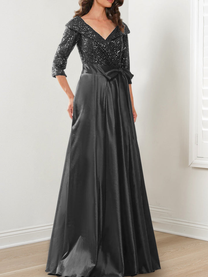 Robes de Mère de la Mariée Coupe A-Line/Princess à Col en V et Longueur Au Sol