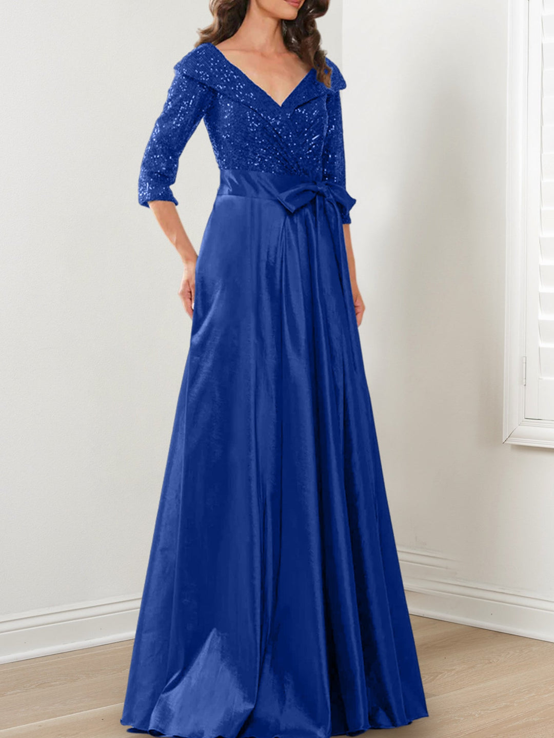 Robes de Mère de la Mariée Coupe A-Line/Princess à Col en V et Longueur Au Sol