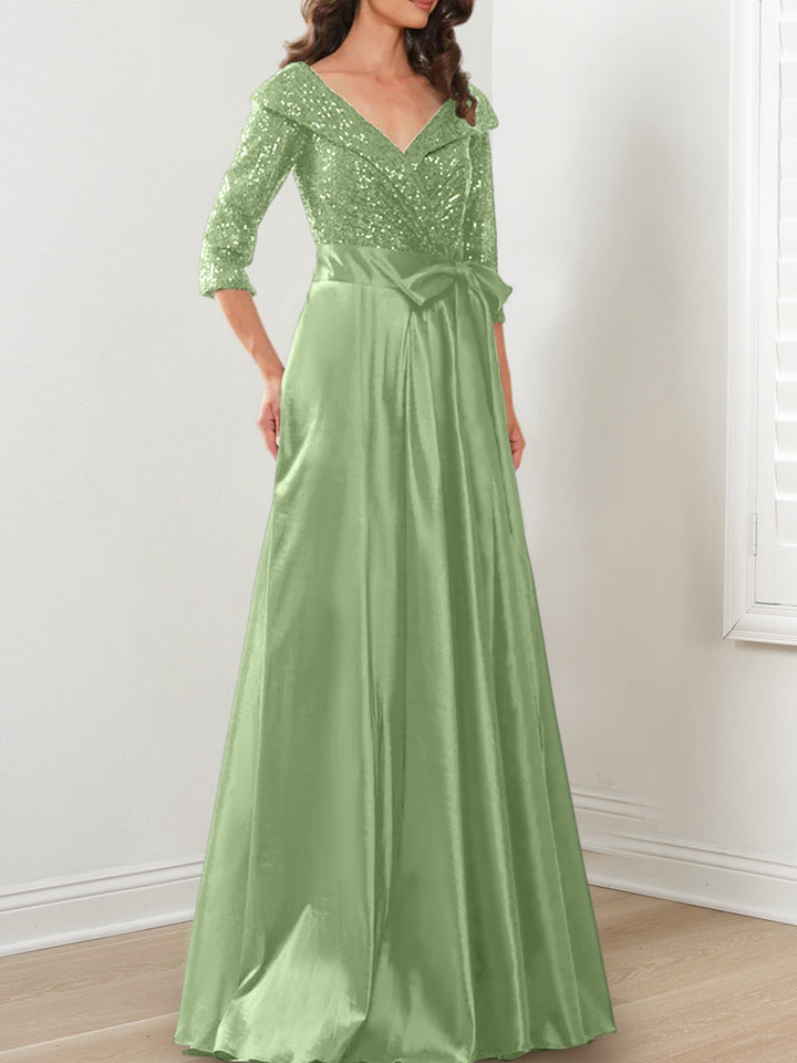 Robes de Mère de la Mariée Coupe A-Line/Princess à Col en V et Longueur Au Sol
