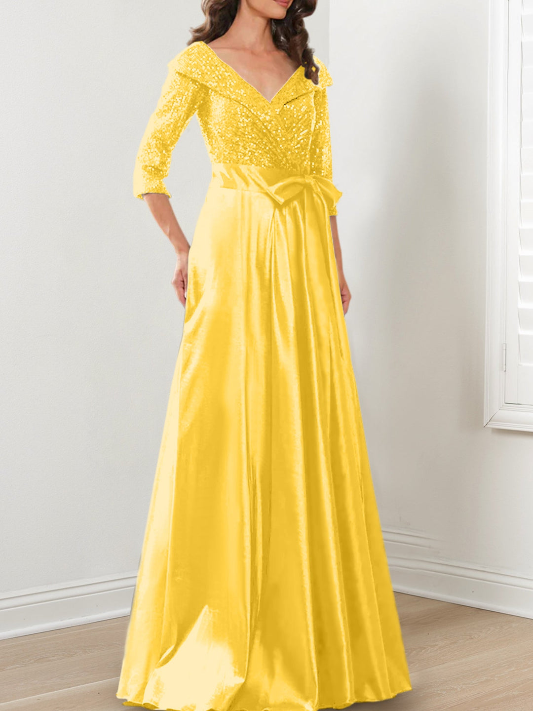 Robes de Mère de la Mariée Coupe A-Line/Princess à Col en V et Longueur Au Sol