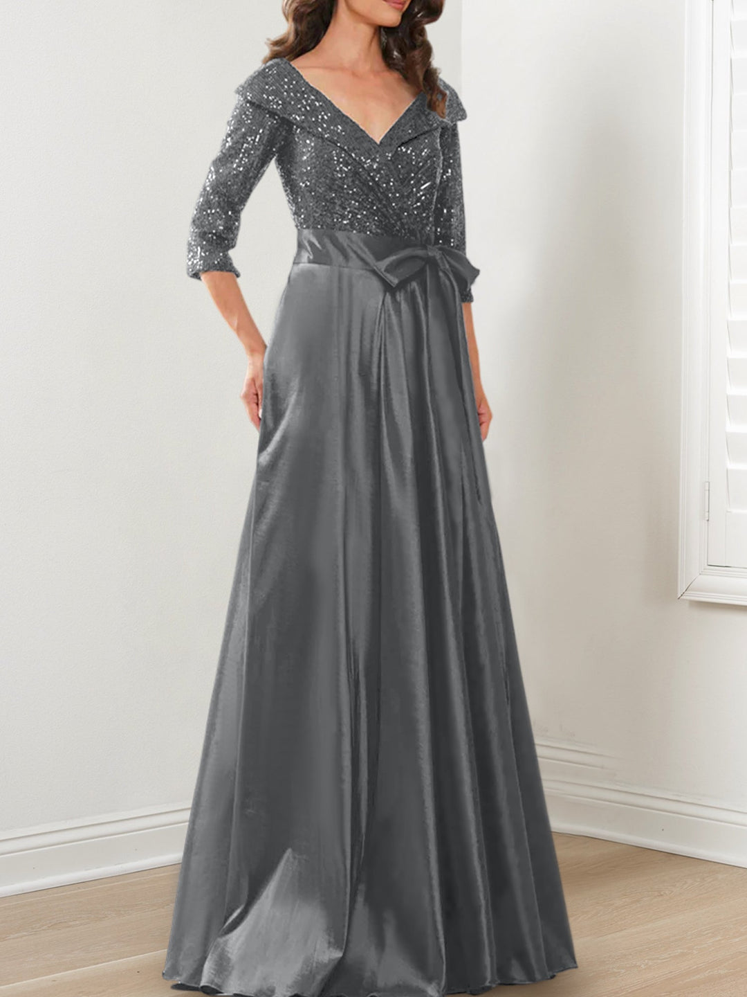 Robes de Mère de la Mariée Coupe A-Line/Princess à Col en V et Longueur Au Sol