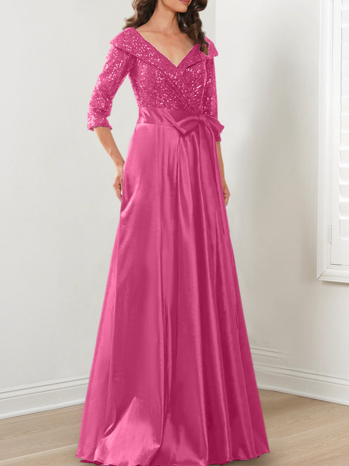 Robes de Mère de la Mariée Coupe A-Line/Princess à Col en V et Longueur Au Sol