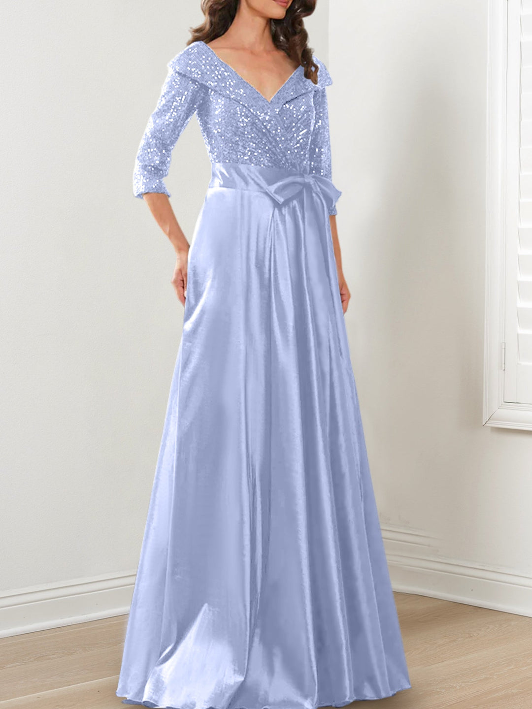 Robes de Mère de la Mariée Coupe A-Line/Princess à Col en V et Longueur Au Sol
