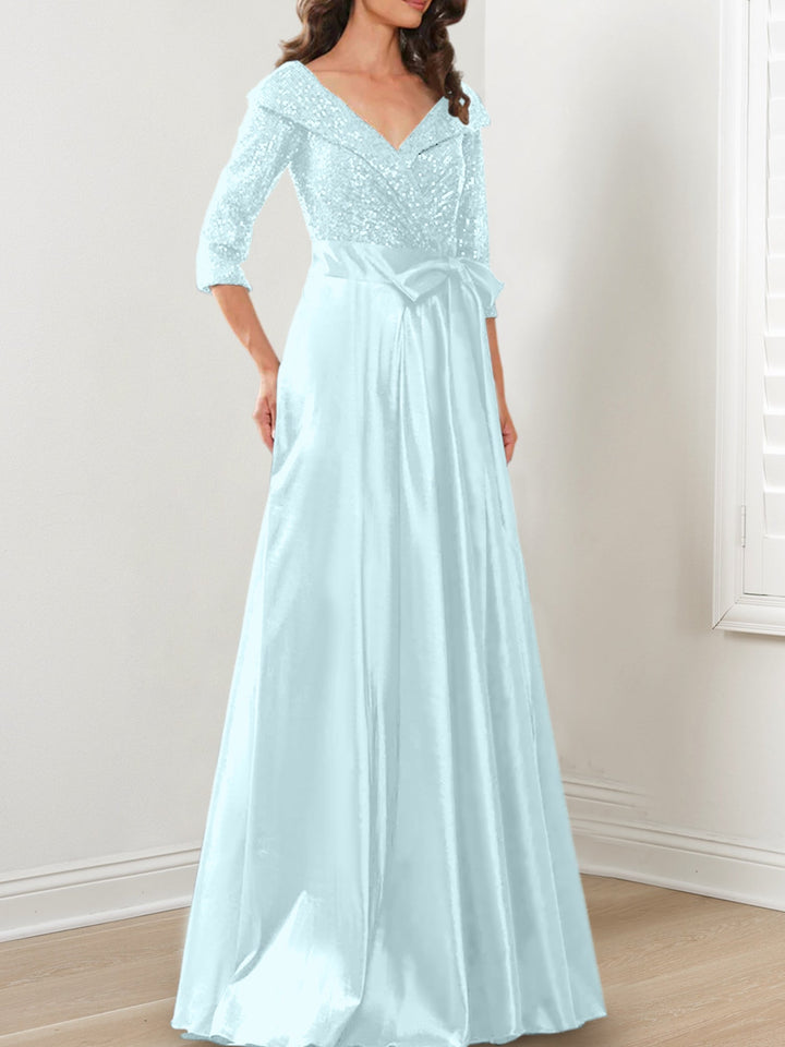 Robes de Mère de la Mariée Coupe A-Line/Princess à Col en V et Longueur Au Sol