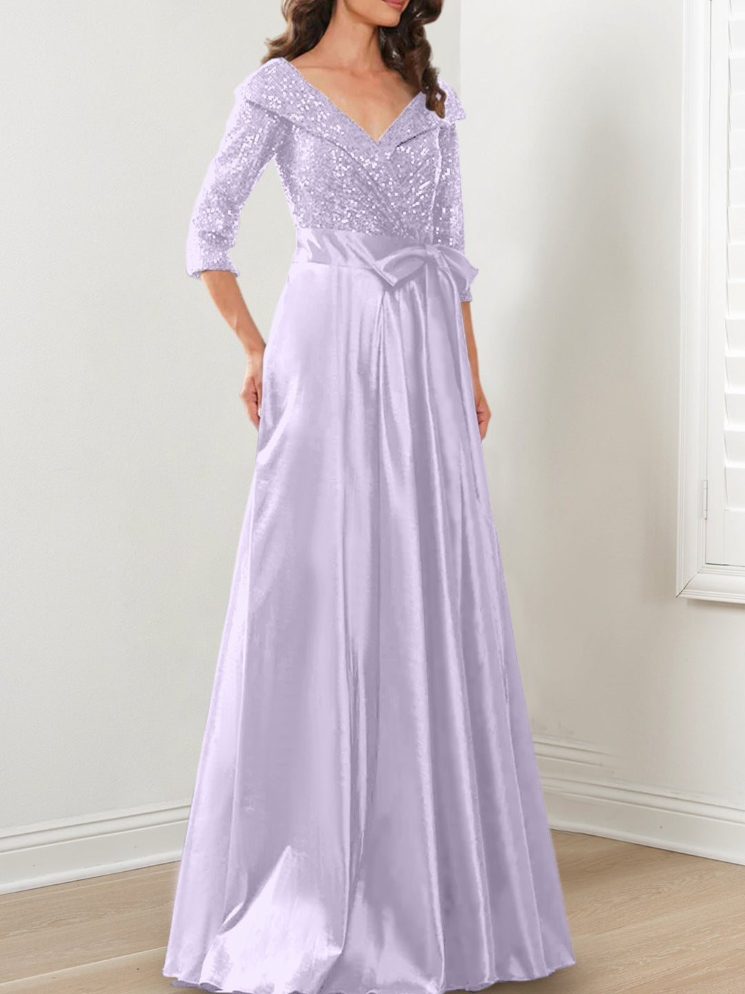 Robes de Mère de la Mariée Coupe A-Line/Princess à Col en V et Longueur Au Sol
