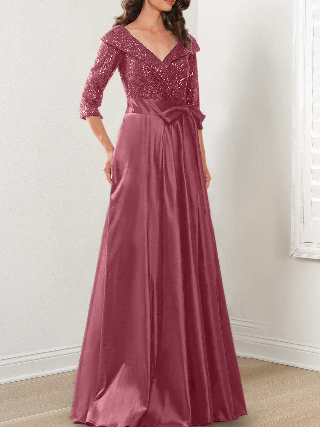 Robes de Mère de la Mariée Coupe A-Line/Princess à Col en V et Longueur Au Sol