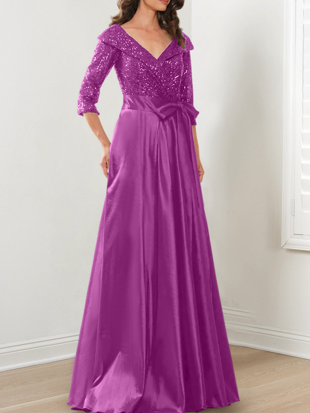 Robes de Mère de la Mariée Coupe A-Line/Princess à Col en V et Longueur Au Sol