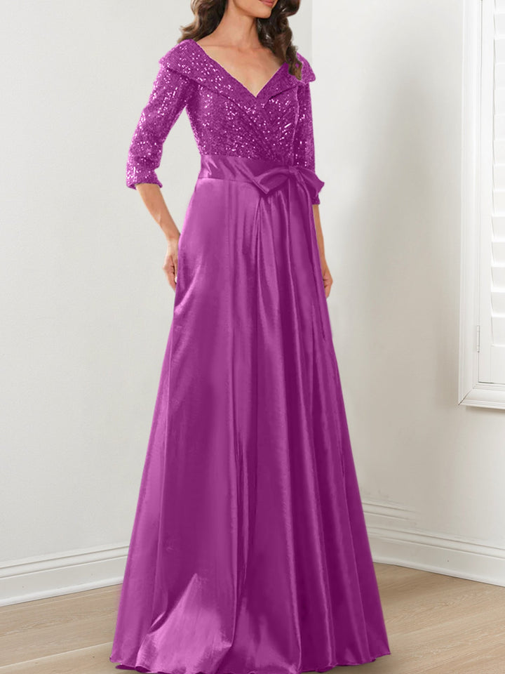 Robes de Mère de la Mariée Coupe A-Line/Princess à Col en V et Longueur Au Sol