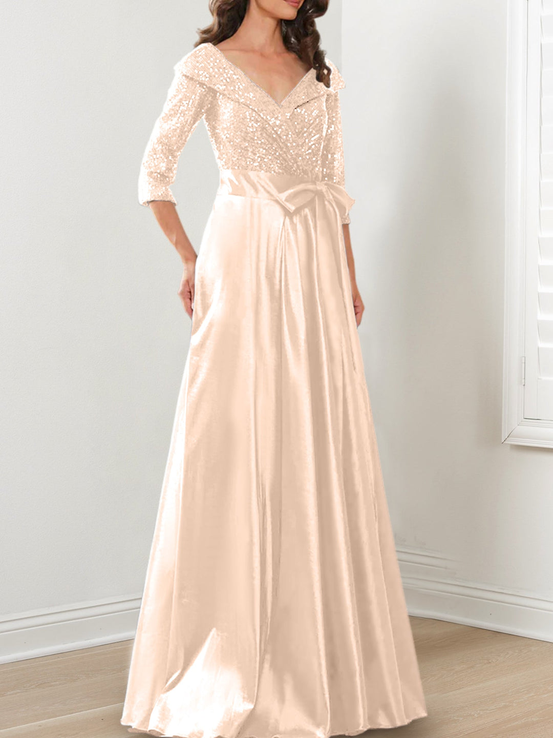 Robes de Mère de la Mariée Coupe A-Line/Princess à Col en V et Longueur Au Sol