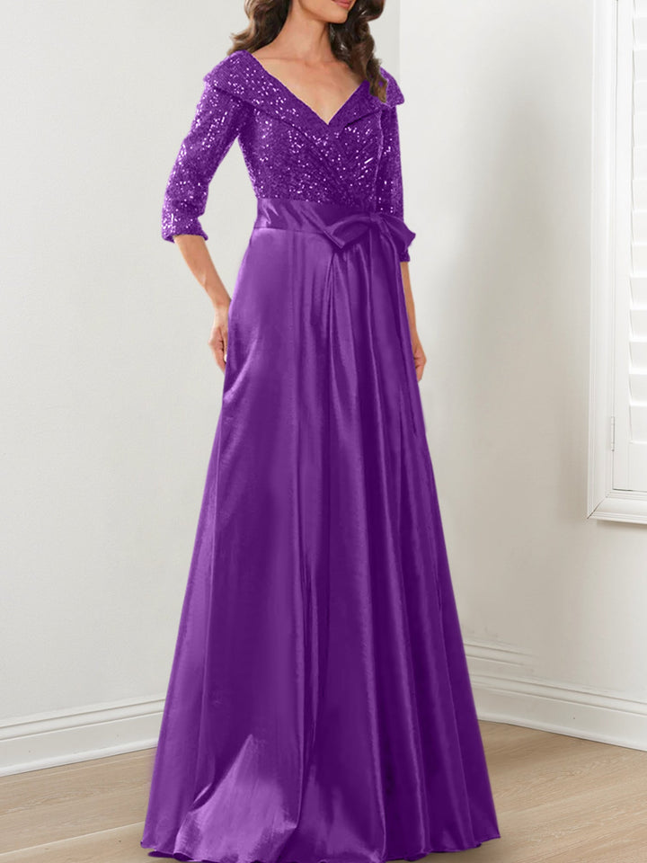 Robes de Mère de la Mariée Coupe A-Line/Princess à Col en V et Longueur Au Sol