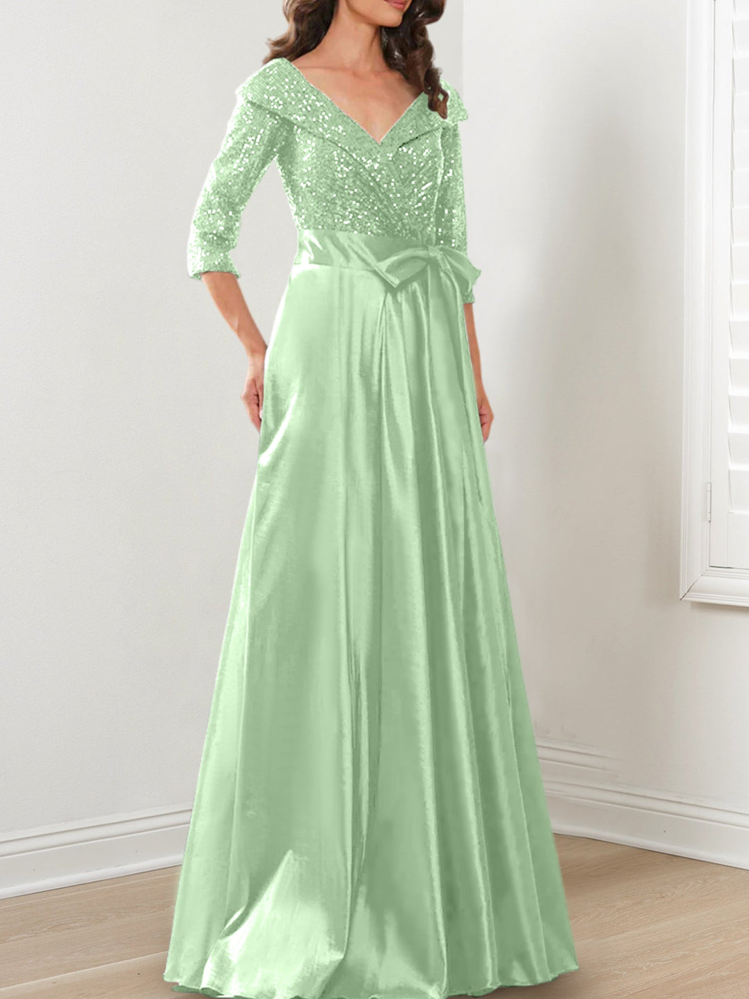Robes de Mère de la Mariée Coupe A-Line/Princess à Col en V et Longueur Au Sol
