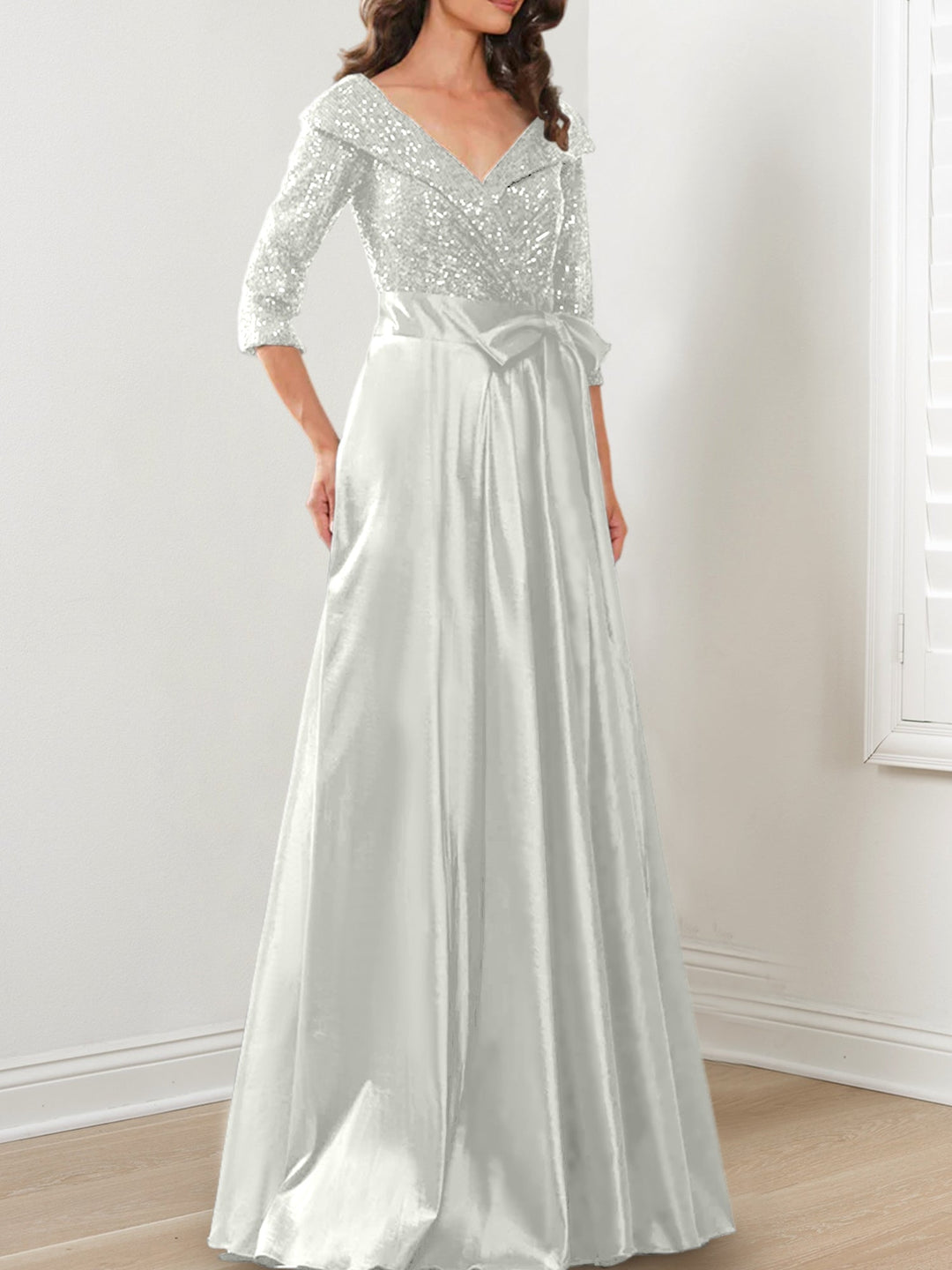 Robes de Mère de la Mariée Coupe A-Line/Princess à Col en V et Longueur Au Sol