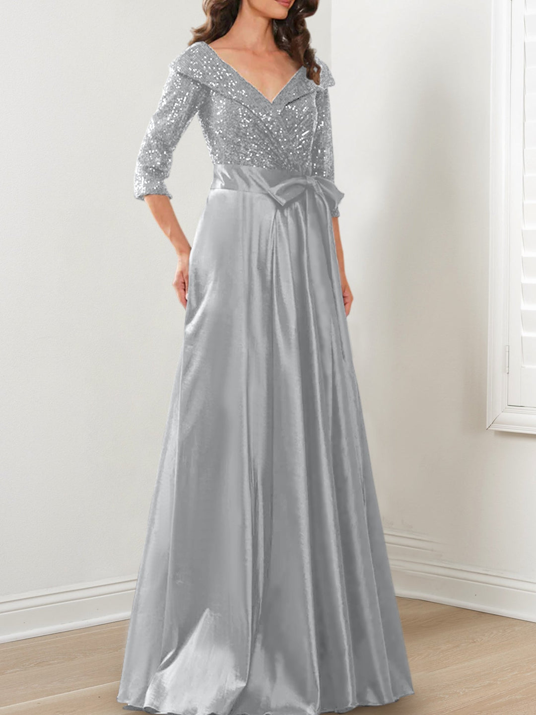 Robes de Mère de la Mariée Coupe A-Line/Princess à Col en V et Longueur Au Sol