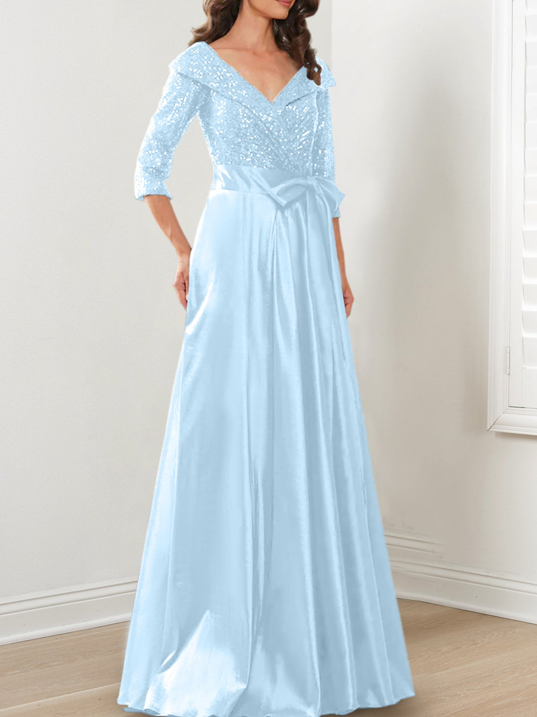 Robes de Mère de la Mariée Coupe A-Line/Princess à Col en V et Longueur Au Sol