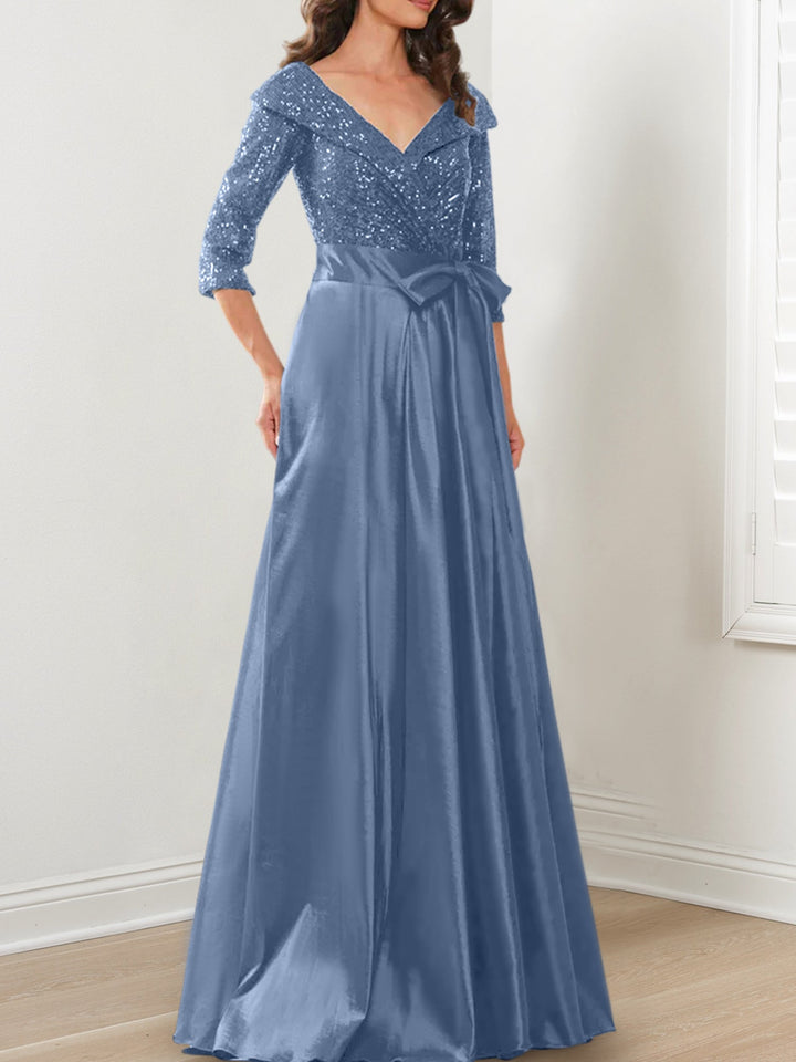 Robes de Mère de la Mariée Coupe A-Line/Princess à Col en V et Longueur Au Sol