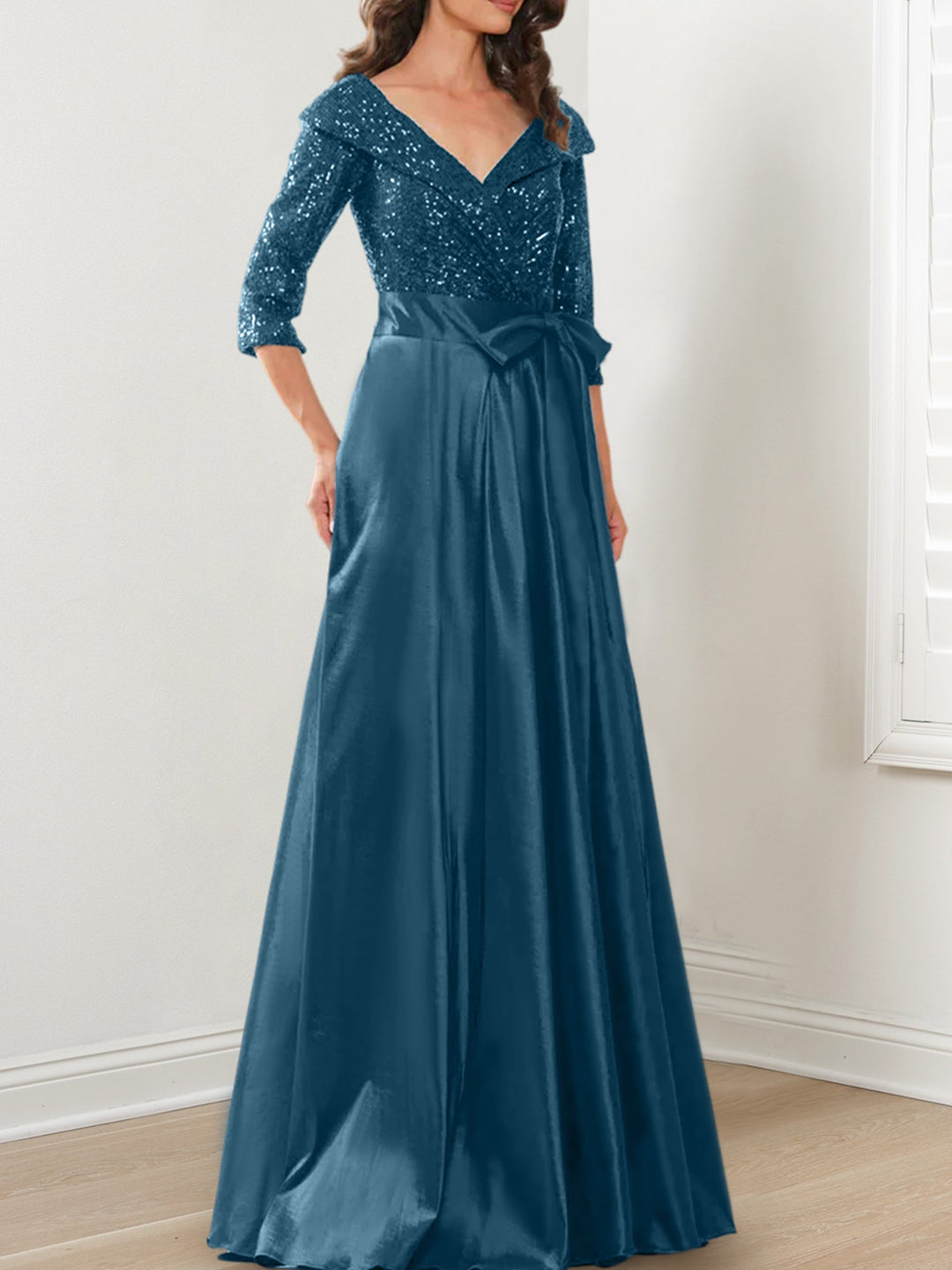 Robes de Mère de la Mariée Coupe A-Line/Princess à Col en V et Longueur Au Sol