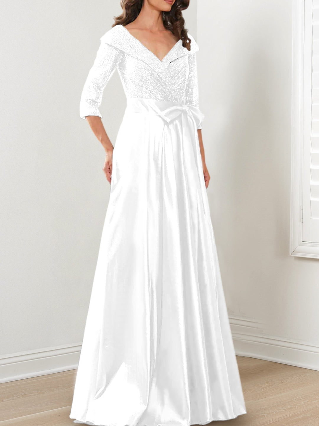 Robes de Mère de la Mariée Coupe A-Line/Princess à Col en V et Longueur Au Sol