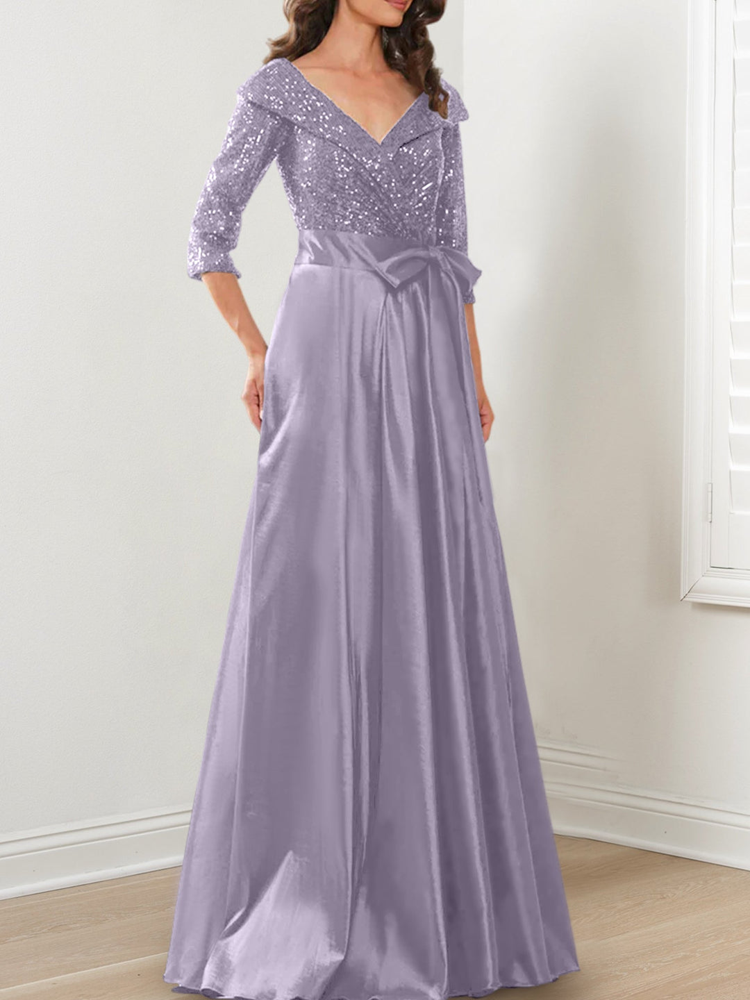 Robes de Mère de la Mariée Coupe A-Line/Princess à Col en V et Longueur Au Sol
