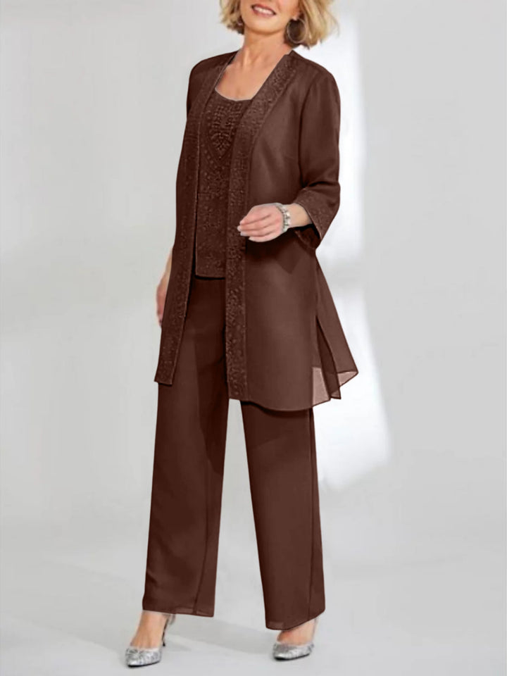 Tailleur-Pantalon en Mousseline de Soie Longueur Cheville pour Mère de la Mariée avec Veste