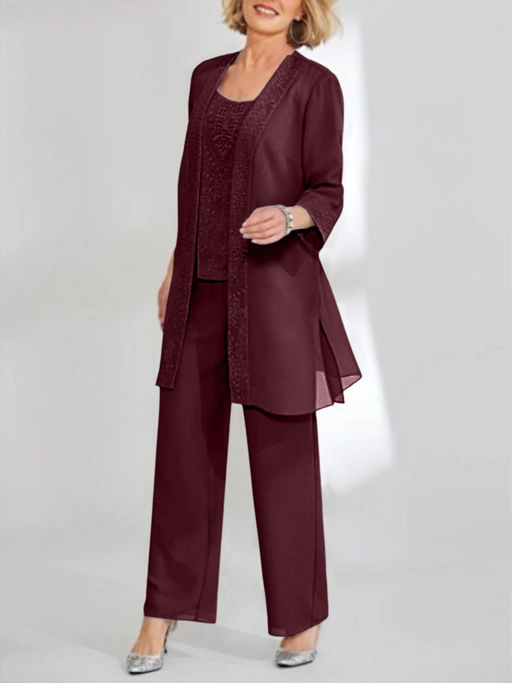 Tailleur-Pantalon en Mousseline de Soie Longueur Cheville pour Mère de la Mariée avec Veste