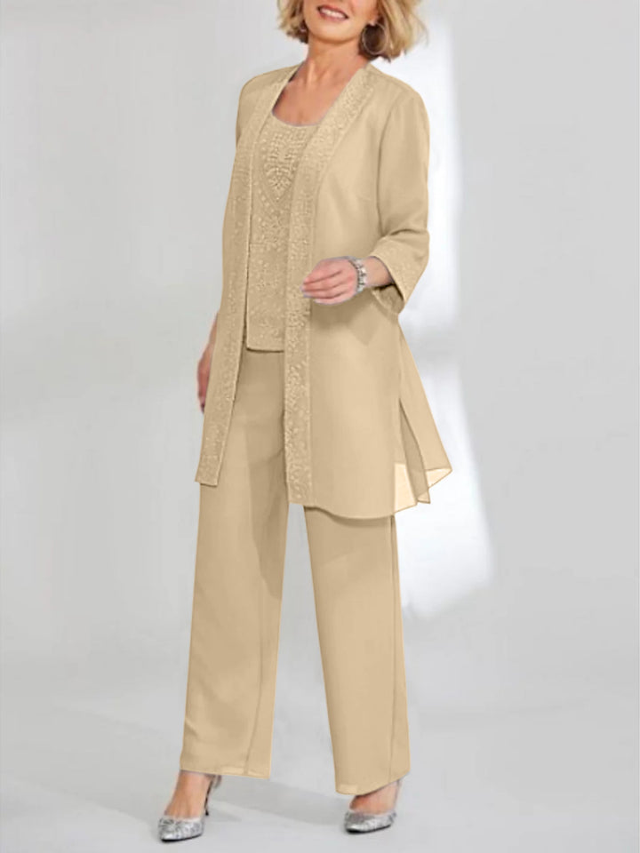 Tailleur-Pantalon en Mousseline de Soie Longueur Cheville pour Mère de la Mariée avec Veste