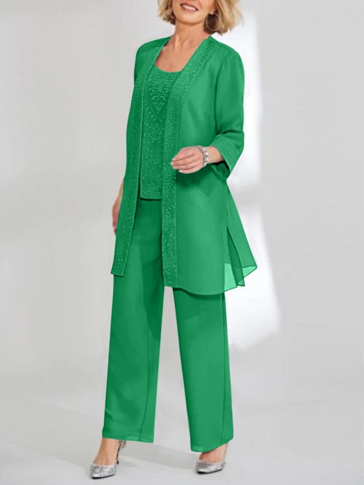 Tailleur-Pantalon en Mousseline de Soie Longueur Cheville pour Mère de la Mariée avec Veste