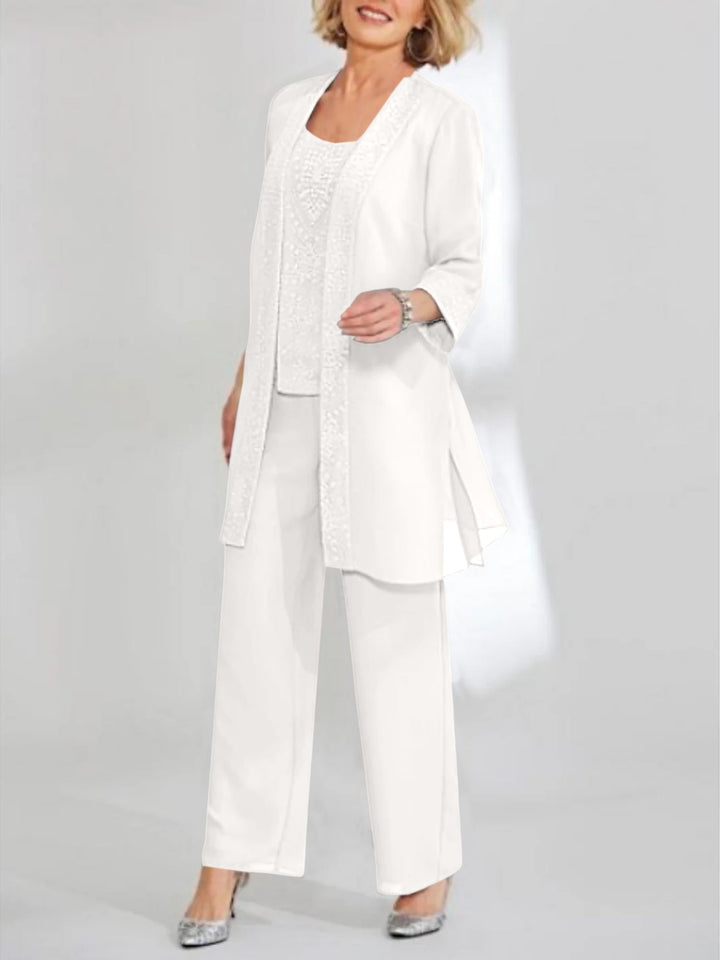 Tailleur-Pantalon en Mousseline de Soie Longueur Cheville pour Mère de la Mariée avec Veste