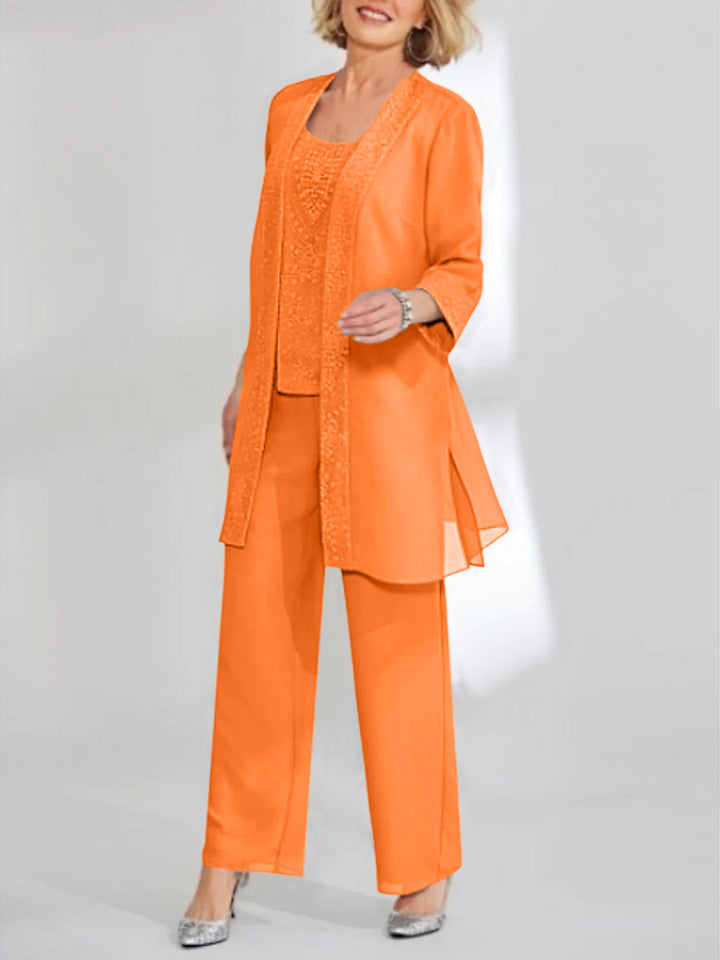 Tailleur-Pantalon en Mousseline de Soie Longueur Cheville pour Mère de la Mariée avec Veste