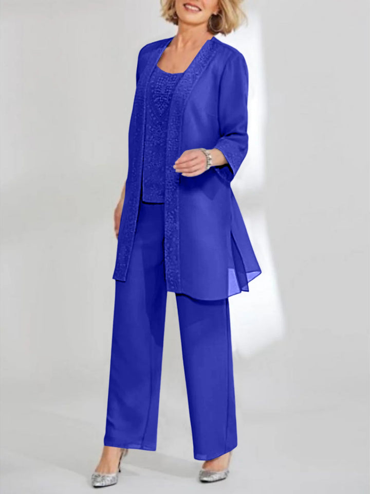 Tailleur-Pantalon en Mousseline de Soie Longueur Cheville pour Mère de la Mariée avec Veste