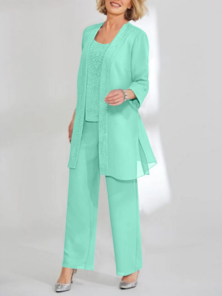 Tailleur-Pantalon en Mousseline de Soie Longueur Cheville pour Mère de la Mariée avec Veste