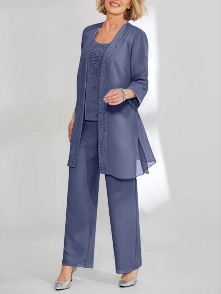Tailleur-Pantalon en Mousseline de Soie Longueur Cheville pour Mère de la Mariée avec Veste