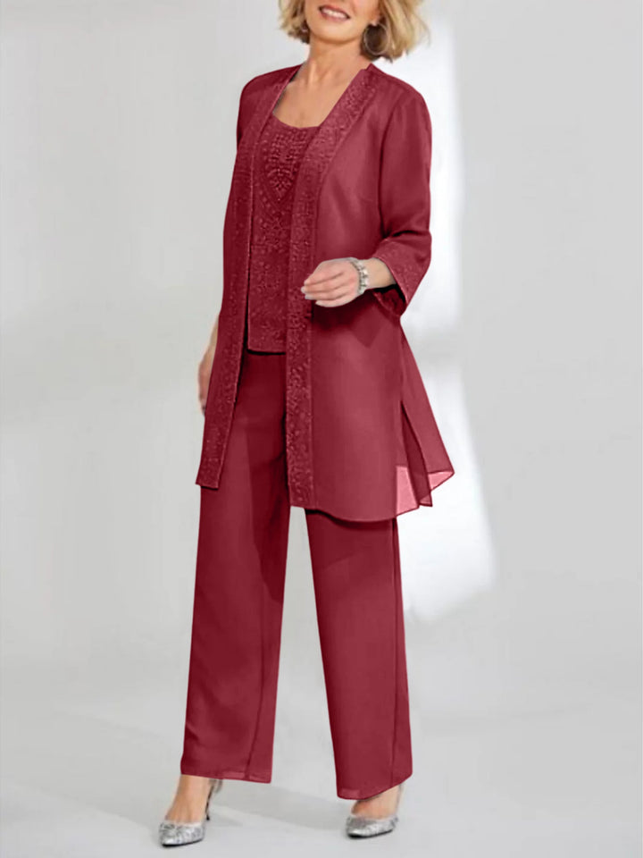 Tailleur-Pantalon en Mousseline de Soie Longueur Cheville pour Mère de la Mariée avec Veste