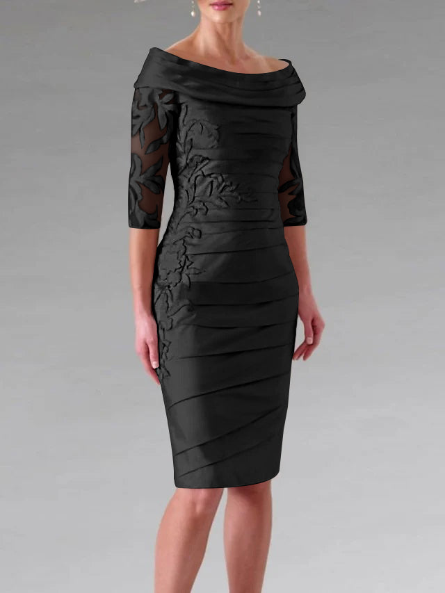 Robe de Mère de la Mariée Fourreau/Colonne à Manches Mi-Longues et à Fronces avec Appliques