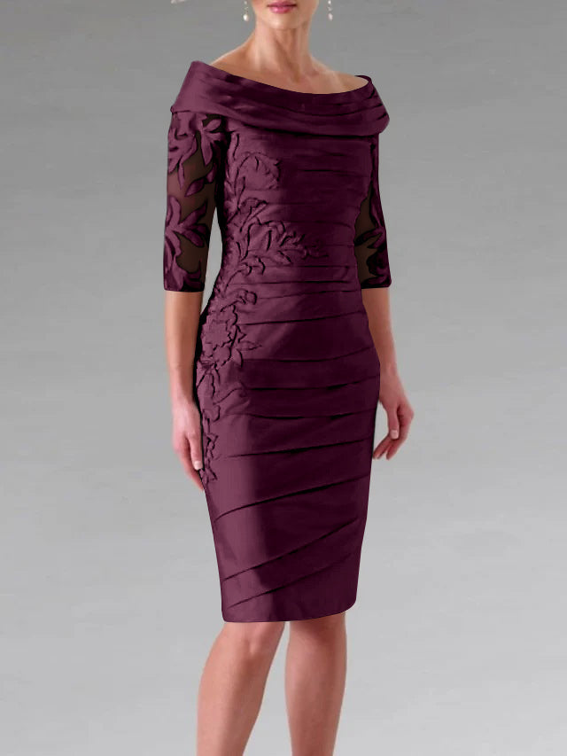 Robe de Mère de la Mariée Fourreau/Colonne à Manches Mi-Longues et à Fronces avec Appliques