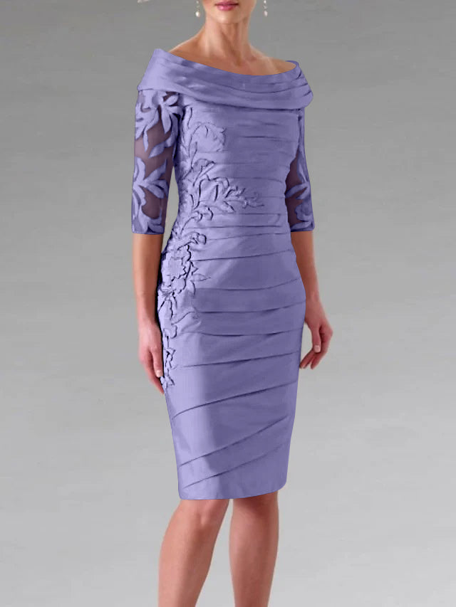 Robe de Mère de la Mariée Fourreau/Colonne à Manches Mi-Longues et à Fronces avec Appliques