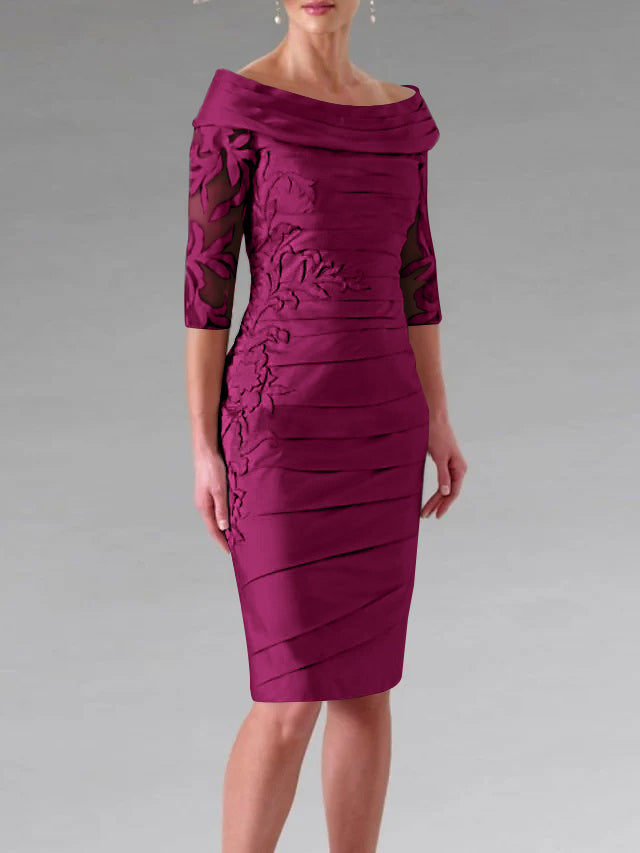 Robe de Mère de la Mariée Fourreau/Colonne à Manches Mi-Longues et à Fronces avec Appliques