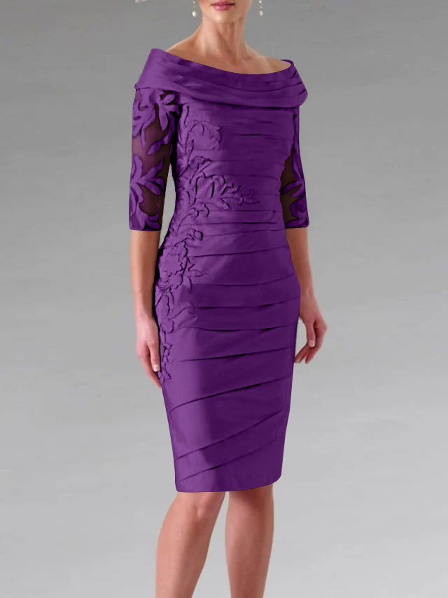 Robe de Mère de la Mariée Fourreau/Colonne à Manches Mi-Longues et à Fronces avec Appliques