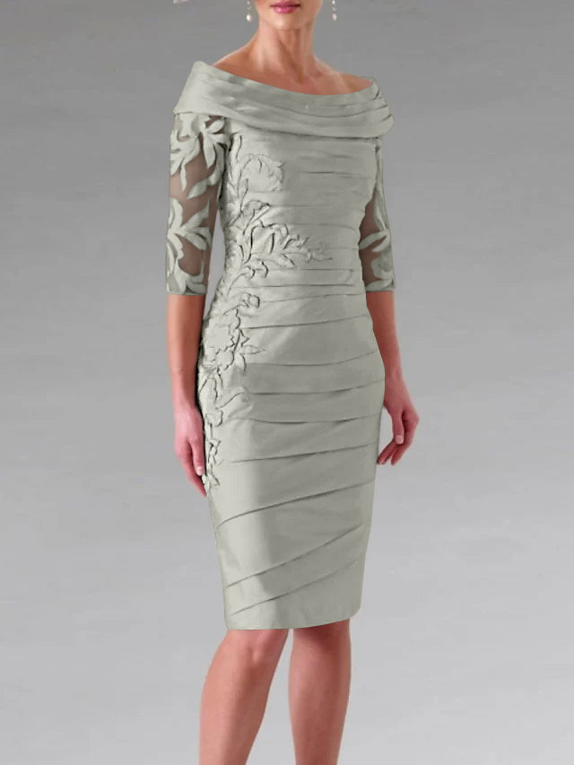 Robe de Mère de la Mariée Fourreau/Colonne à Manches Mi-Longues et à Fronces avec Appliques