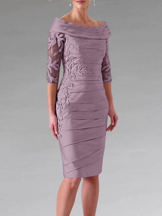 Robe de Mère de la Mariée Fourreau/Colonne à Manches Mi-Longues et à Fronces avec Appliques