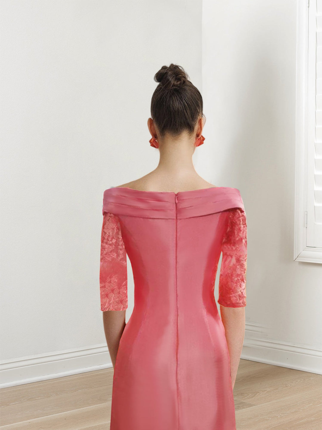 Robe de Mère de la Mariée Fourreau/Colonne à Manches Mi-Longues et à Fronces avec Appliques