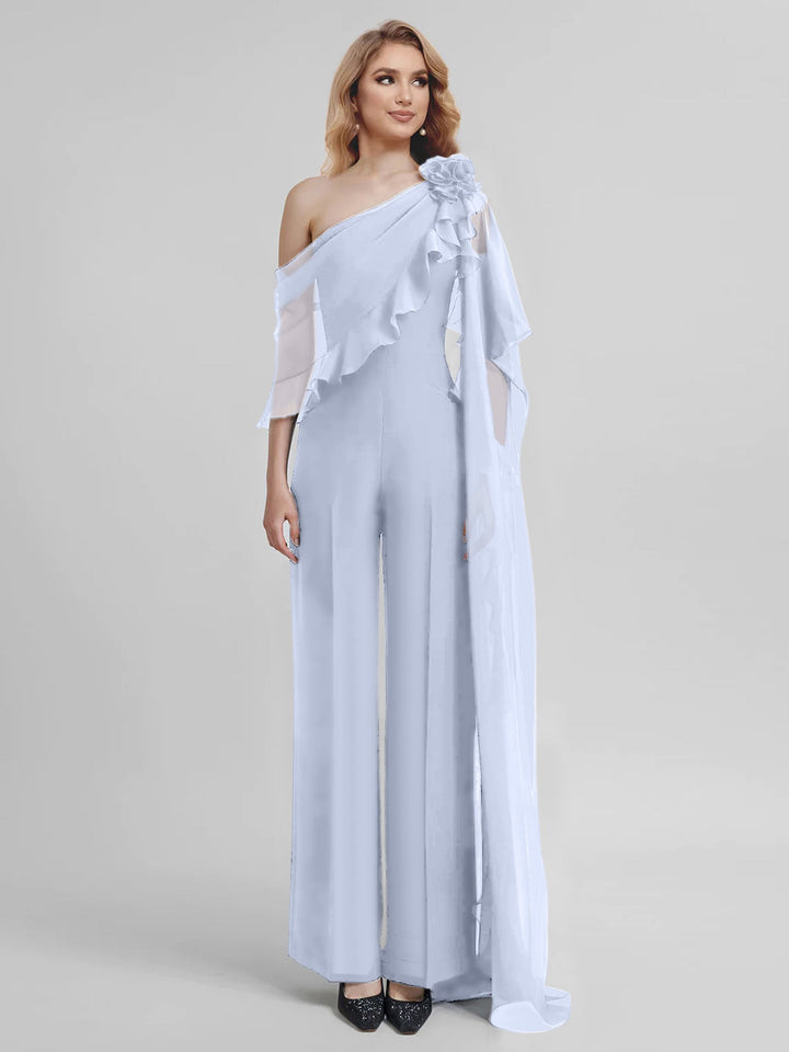 Combinaisons Une Épaule Demi-Manches Mousseline Mère de la Mariée Pantalons