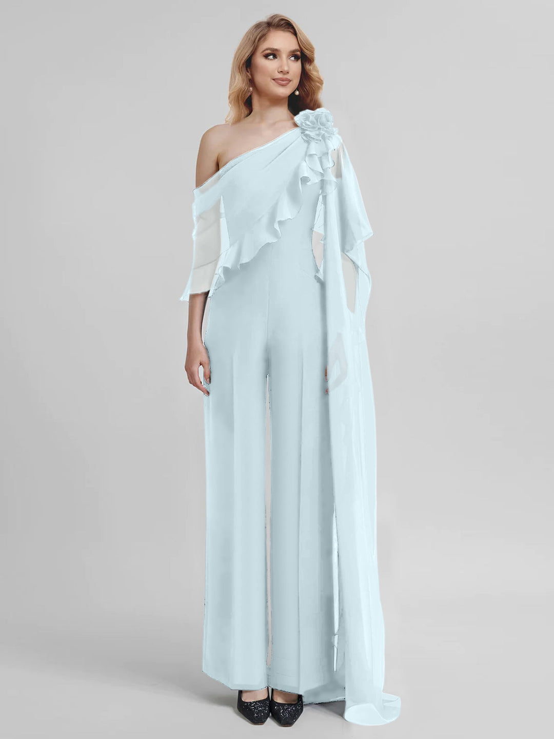 Combinaisons Une Épaule Demi-Manches Mousseline Mère de la Mariée Pantalons