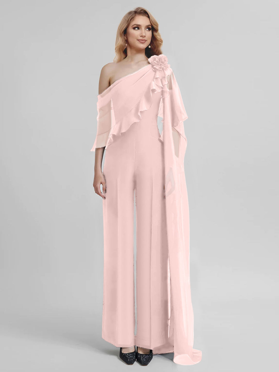 Combinaisons Une Épaule Demi-Manches Mousseline Mère de la Mariée Pantalons
