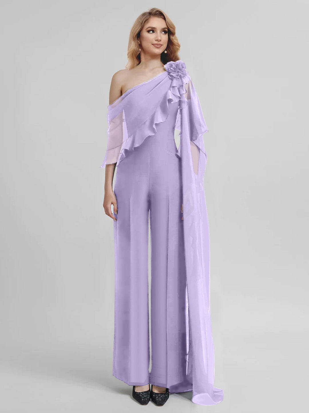 Combinaisons Une Épaule Demi-Manches Mousseline Mère de la Mariée Pantalons
