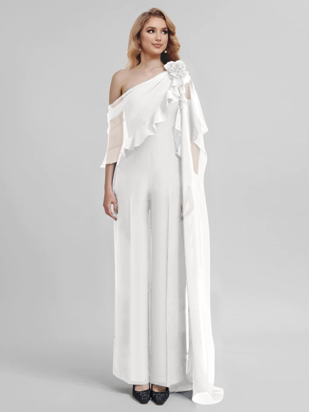 Combinaisons Une Épaule Demi-Manches Mousseline Mère de la Mariée Pantalons