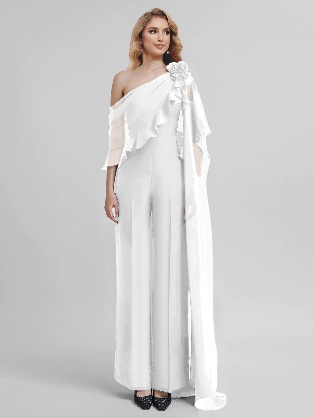 Combinaisons Une Épaule Demi-Manches Mousseline Mère de la Mariée Pantalons