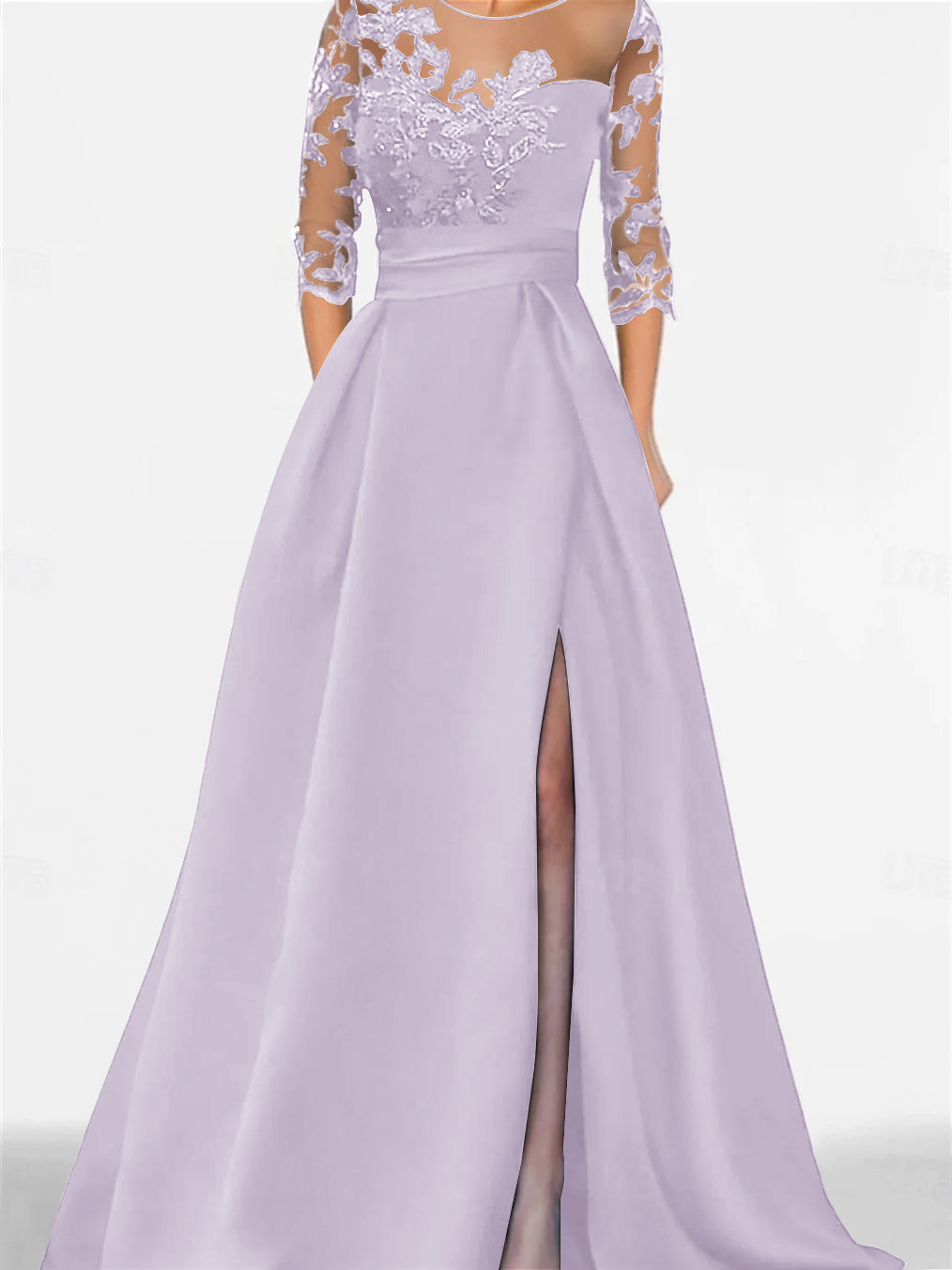 Robe de Mère de la Mariée Coupe A-Line/Princess, Manches 3/4, Longueur Au Sol, avec Dentelle et Fente Sur le Côté